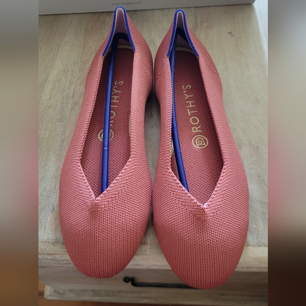 Rothy's Coral Knit Slip-On Flats with Blue Trim- Copper